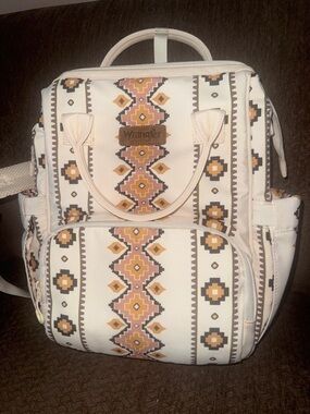Wrangler Cream Aztec-Pattern Backpack Tote with Pink and Tan Accents